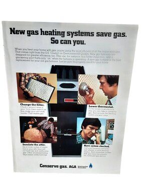 1977 American Gas Association Ad Gas Heating System Energy Conservation Print